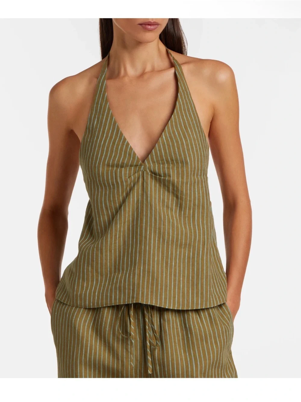 NWT STAUD Corso Linen Top + Paddle Shorts Set Porto Stripe Size S